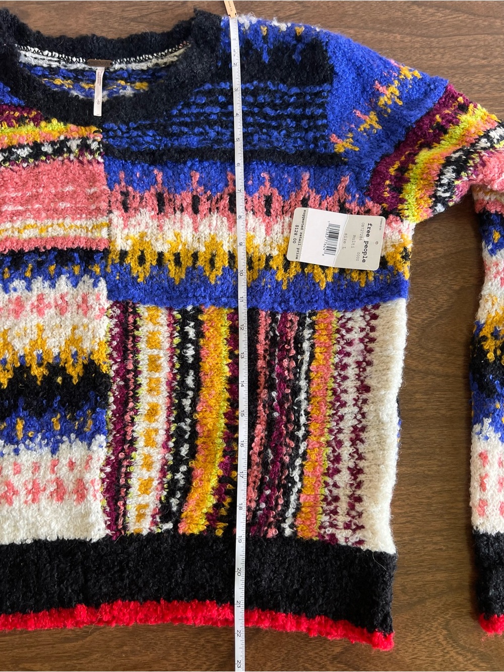 Free People Womens L Best Day Ever Sweater Alpaca Colorblock Patchwork Boho NWT - Picture 8 of 11